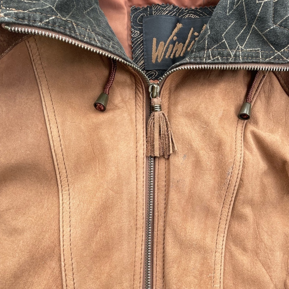 Vintage Winlit Leather Jacket Boho Patchwork Western Distressed Brown 90s - Picture 8 of 14